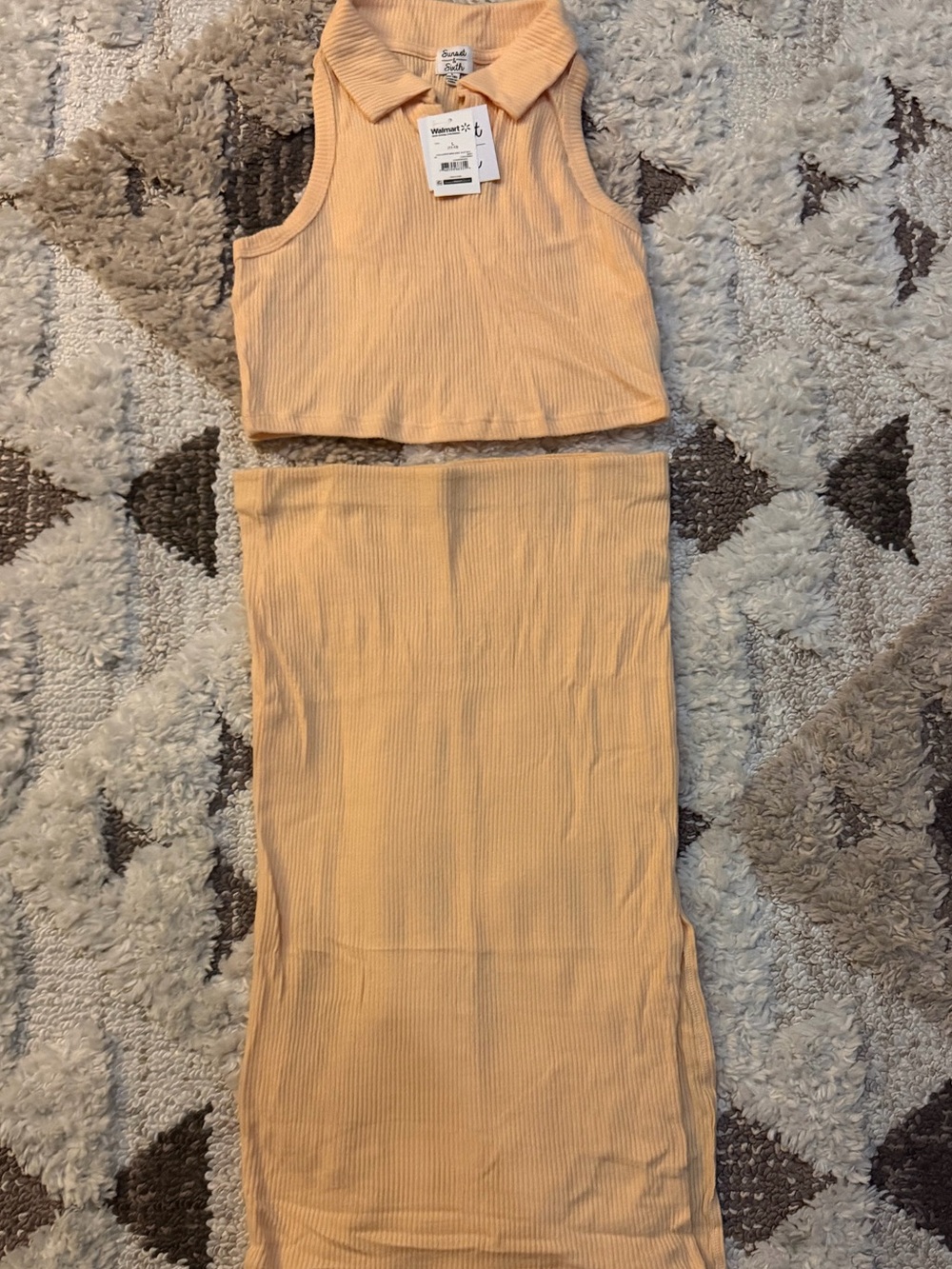 Peach Ribbed Matching Skirt Set